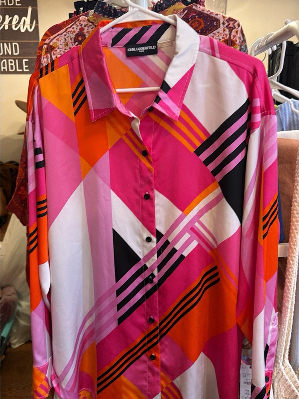 Karl Lagerfeld Pink & Orange Striped Silk Blouse